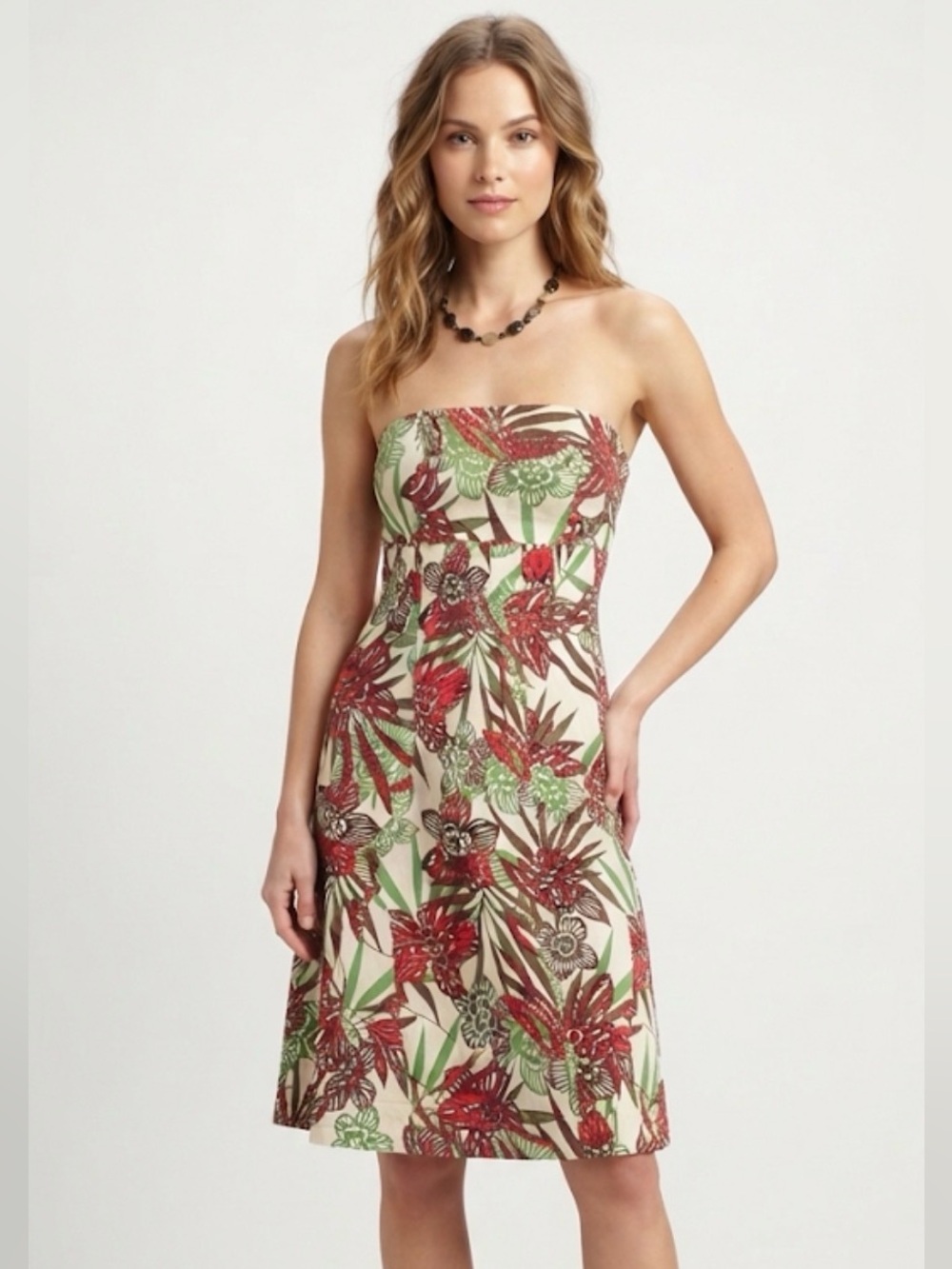 Gap Stretch Tropical Floral Print Strapless Sundress Size 2 Red Green